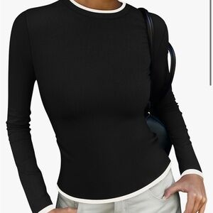 Zesica Amazon Black and White Long Sleeve Stretch Sweater T Shirt Top S